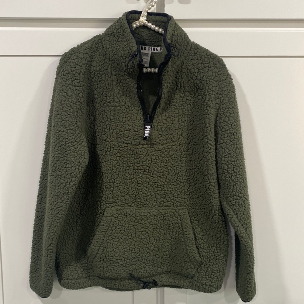 PINK Hunter green pullover zip Size XS💚💚💚